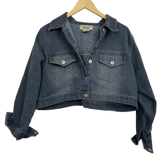 NoFuze Y2K Crop Denim Trucker Juniors Jacket Size 2X - Picture 1 of 5